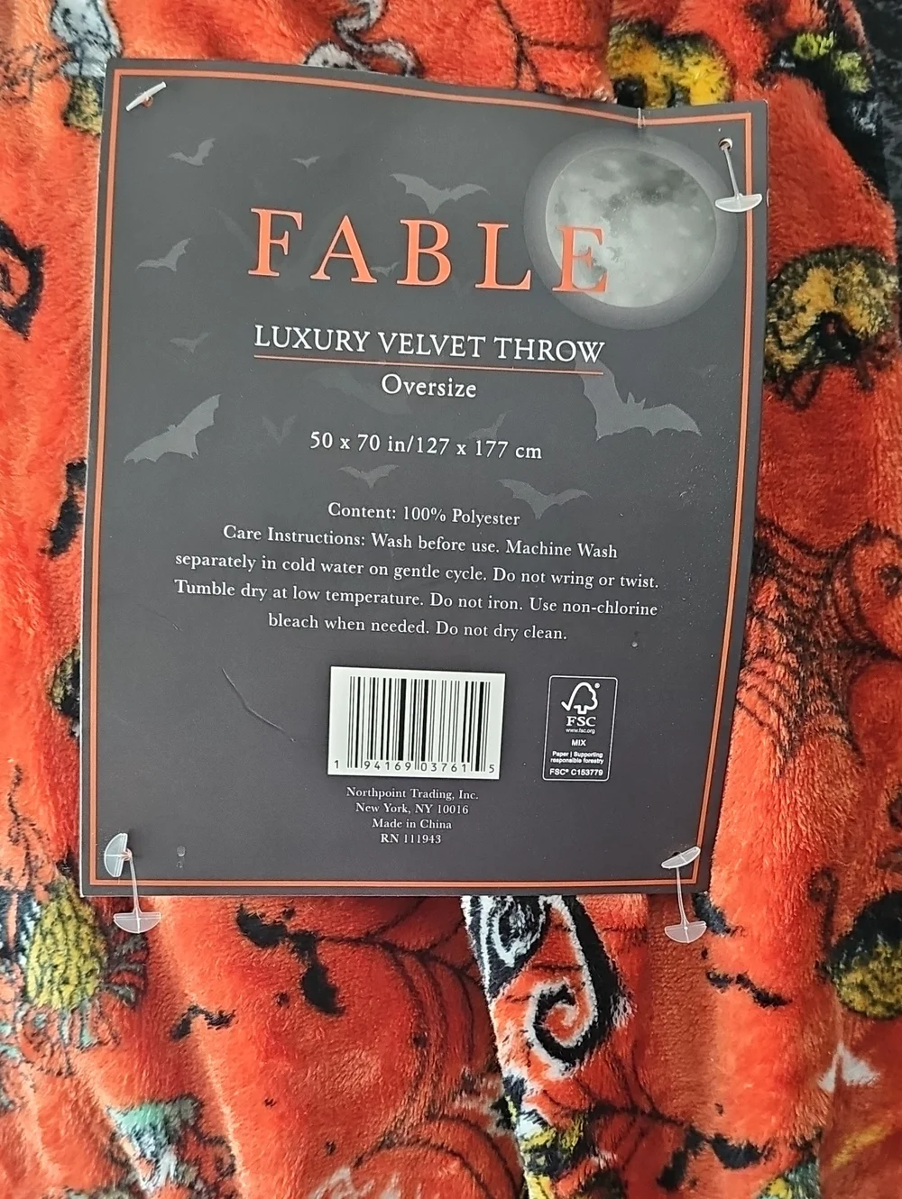 Able Orange Halloween Velvet Throw with Black Accents